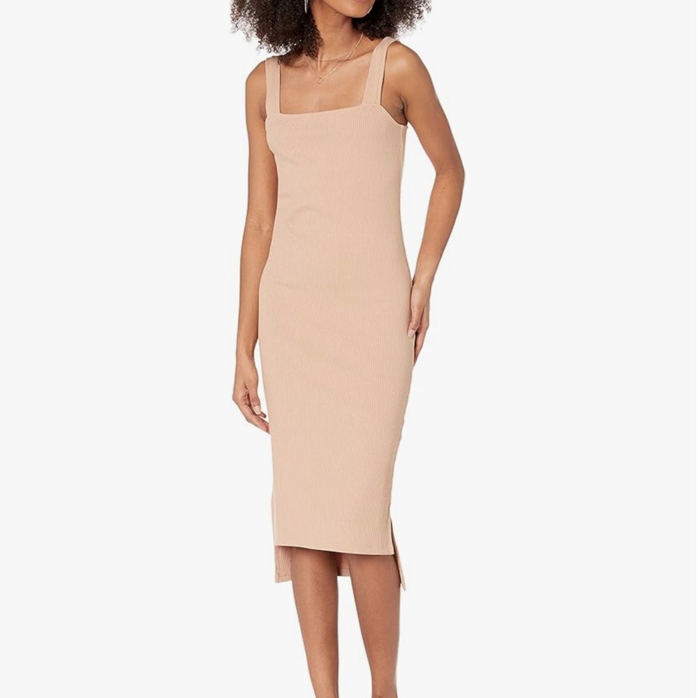 Square-Neck Strappy Bodycon Midi Tank Dress